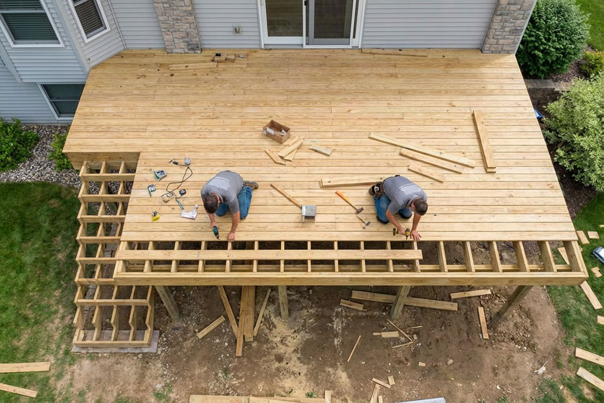 Multi Level wooden deck construction